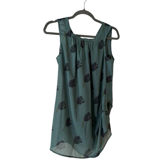 CAbi Tulip Tunic Size S  #984 Sleeveless Blouse Green Back Bow Sheer Floral - Picture 1 of 8